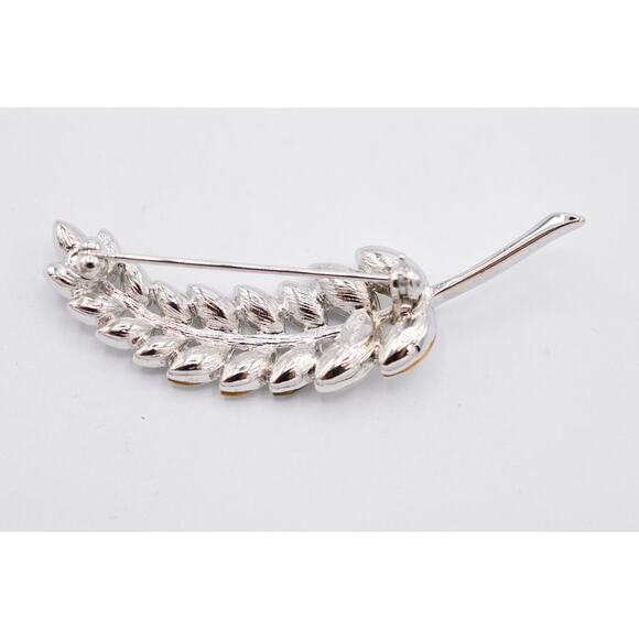 Givenchy Vintage Leaf Pin Brooch Gray Crystal Runway Rare Signed 1980s Bin8 - Picture 8 of 10